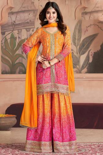 Yellow chinon silk sequence designer Palazzo suit