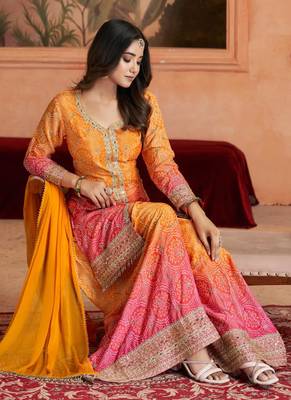 Yellow chinon silk sequence designer Palazzo suit 2