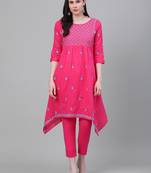 Hand embroidered dark pink cotton lucknowi chikankari kurta with trouser