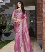 Designer pink heavy zircon work silk saree