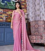 Designer pink handwork zircan work two tone silk saree