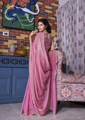 Designer pink handwork zircan work two tone silk saree 2