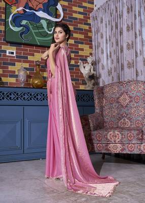 Designer pink handwork zircan work two tone silk saree 3