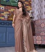 Designer chiku handwork zircan work two tone silk saree