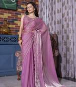 Designer lavender handwork zircan work two tone silk saree