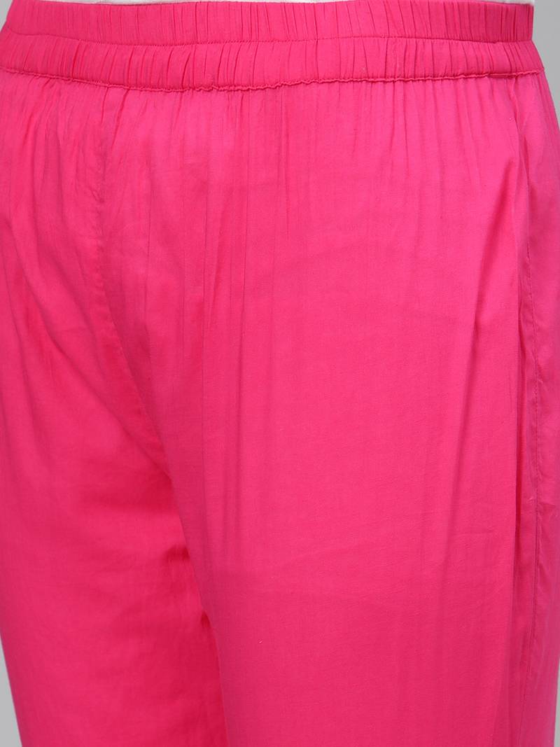 Hand embroidered dark pink cotton lucknowi chikankari kurta with trouser