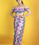 Multicolored  italian crepe fabric western drape skirt co ord set