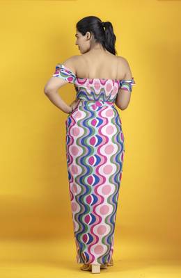 Multicolored  italian crepe fabric western drape skirt co ord set 3