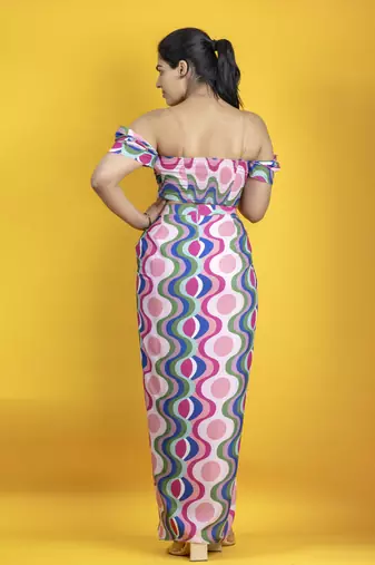 Multicolored  italian crepe fabric western drape skirt co ord set