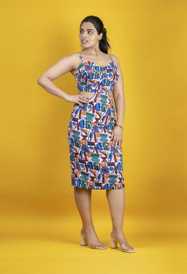 Multicolored italian crepe fabric calf length cut out dress 1