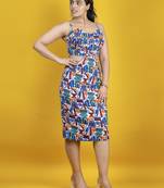 Multicolored italian crepe fabric calf length cut out dress