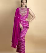Fuchsia embellished with threadwork on pure ajrakh fabric co ord set