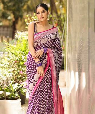 Purple Banarasi Soft Silk blend saree 1