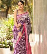 Purple Banarasi Soft Silk blend saree