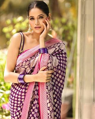 Purple Banarasi Soft Silk blend saree 2