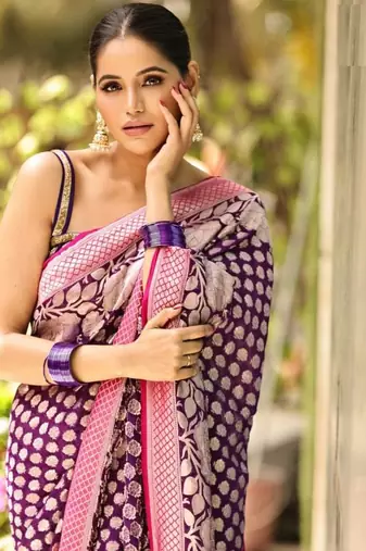 Purple Banarasi Soft Silk blend saree