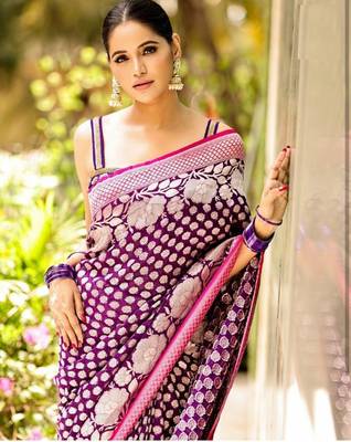 Purple Banarasi Soft Silk blend saree 3