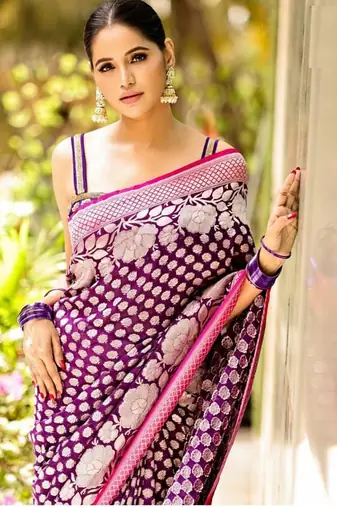 Purple Banarasi Soft Silk blend saree