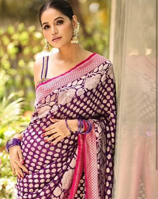 Purple Banarasi Soft Silk blend saree 4