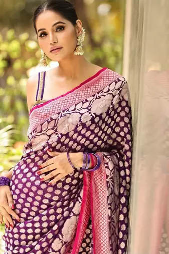 Purple Banarasi Soft Silk blend saree