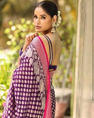 Purple Banarasi Soft Silk blend saree 5
