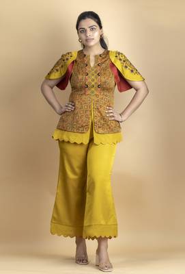 Golden mustard threadwork embellished co ord set 1
