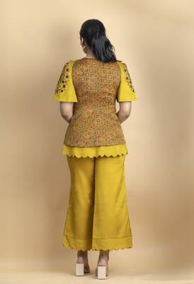 Golden mustard threadwork embellished co ord set 4