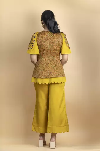 Golden mustard threadwork embellished co ord set