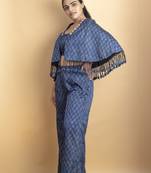 Indigo pure ajrakh fabric embellished 3 piece indowestern co ord set