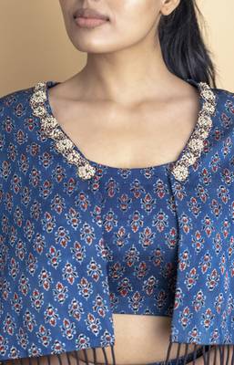 Indigo pure ajrakh fabric embellished 3 piece indowestern co ord set 2