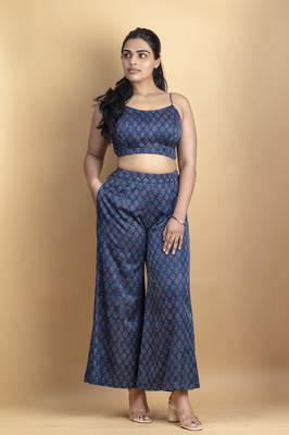 Indigo pure ajrakh fabric embellished 3 piece indowestern co ord set 3