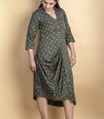 Green asymmetrical tunic dress on pure ajrakh fabric