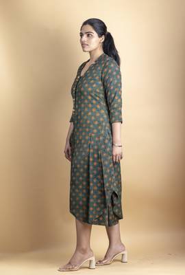 Green asymmetrical tunic dress on pure ajrakh fabric 3