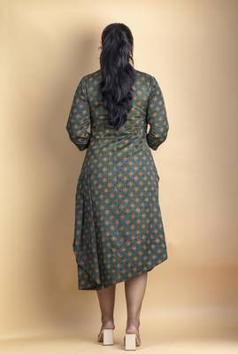 Green asymmetrical tunic dress on pure ajrakh fabric 4