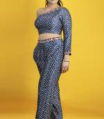 Indigo mashru fabric chevron pattern one shoulder crop top co ord set