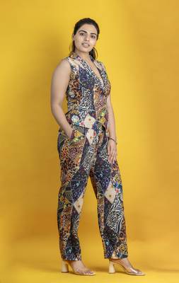 Digital printed co ord set with waistcoat and pants on linen cotton 1