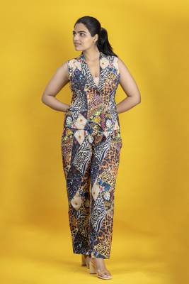 Digital printed co ord set with waistcoat and pants on linen cotton 2