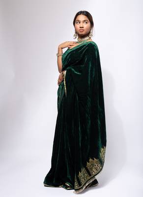Green velvet saree for women 2