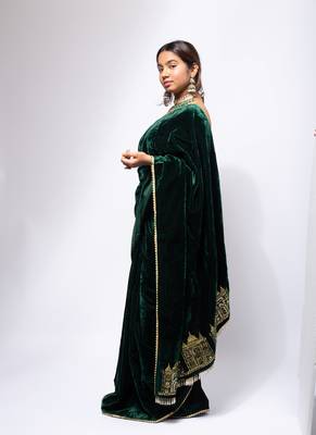 Green velvet saree for women 3