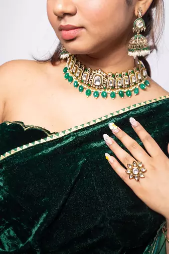 Green velvet saree for women