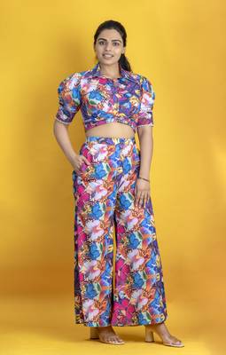 Digital printed linen cotton crop top co ord set 1