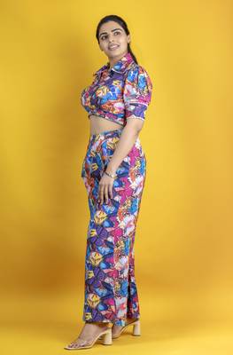 Digital printed linen cotton crop top co ord set 2