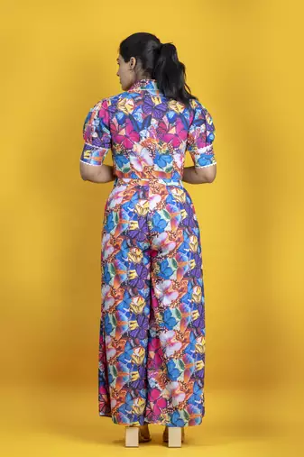 Digital printed linen cotton crop top co ord set