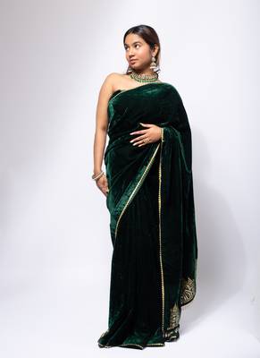 Green velvet saree for women 6