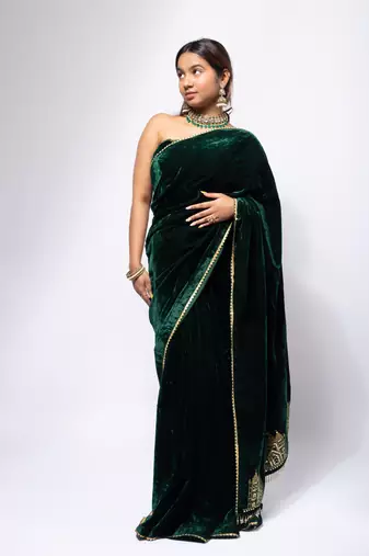 Green velvet saree for women