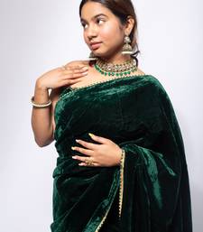 Green velvet saree for women