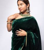 Green velvet saree for women