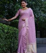 Purple tissue silk weaving saree with zari woven butties 