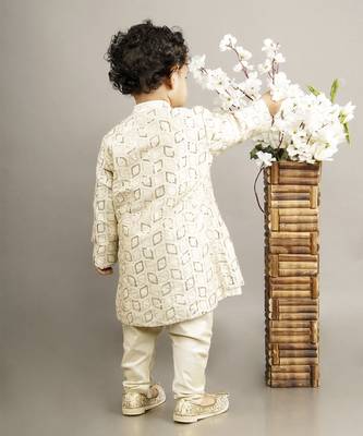 Fawn embroidered attached jacket kurta set 2
