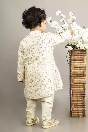 Fawn embroidered attached jacket kurta set